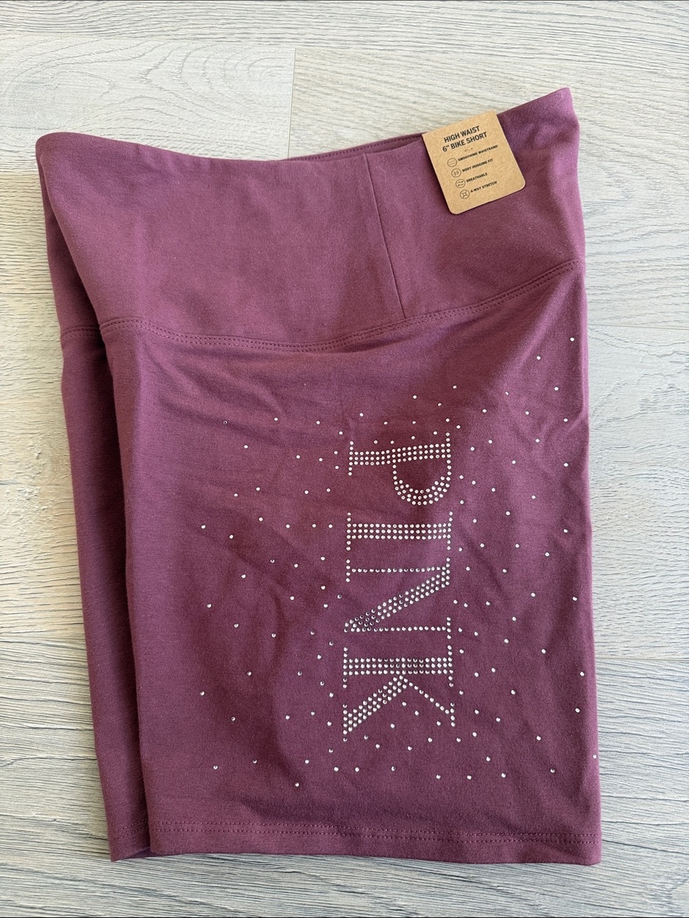 PINK Victoria's Secret Wine High-Waist Bike Shorts with Rhinestone Logo